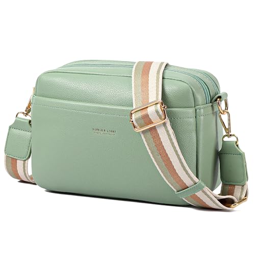 AIFILLE Crossbody Bag Damen Leder Kleine Umhängetasche mit Breitem Gurt Reißverschluss und Abnehmbar Schultergurt Handytasche Zum Umhängen Frauen Grün von AIFILLE
