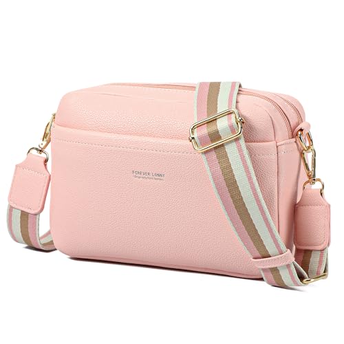 AIFILLE Damen Handy Umhängetasche,Veganem Leder Crossbody Schultertasche,Breiter Riemen Abendtasche mit 2 Reißverschlussfächern Handtaschemit mit Kartenhalter Verstellbar Abnehmbar Schultergurt Rosa von AIFILLE