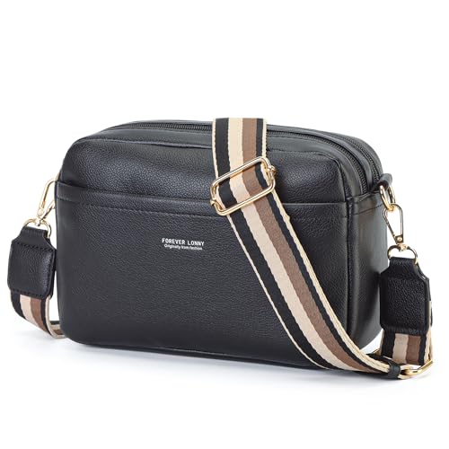 AIFILLE Damen Handytasche Schwarz 22 x 16 x 8 cm, PU Leder, Crossbody Bag, Umhängetasche mit 2 Zip Fächern und Abnehmbarem Schultergurt von AIFILLE