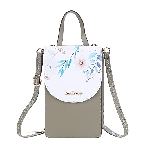 AIFILLE Grün Damen Mini Handy Tasche Umhängetasche Kleine Touchscreen Handytasche PU Leder Kleine Schultertasche mit Blumenmuster Kartenschlitz und Verstellbarer Schultergurt Geldbörse Minihandtasche von AIFILLE