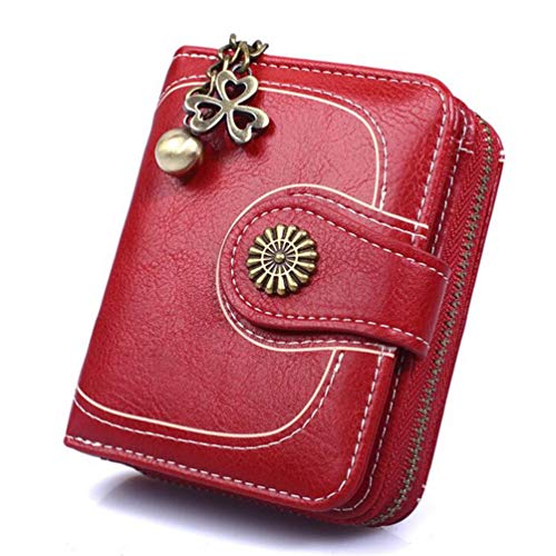 AIFILLE Kleine Damen Geldbörsen mit Reißverschluss Kleine Brieftasche RFID-Blockierung Leder PU Kupplung Geld Clips Münzfach Organisatoren Kreditkarteninhaber Brieftaschen für Frauen, Weinrot von AIFILLE