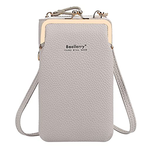 AIFILLE Kleine Umhängetasche Damen Grau, Handytasche zum Umhängen Universal Handytasche Klein PU Leder Handy Portemonnaie Tasche Umhängetasche Geldbeutel für iPhone 14 13 12 11 Pro Max 6 7 8 XS XR von AIFILLE