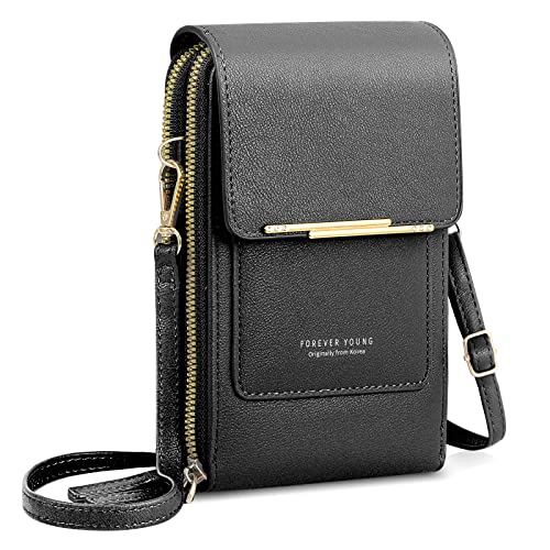 AIFILLE Handytasche mit Geldbörse zum Umhängen Schwarz - Kleine Handytasche zum Umhängen Damen Leder PU Crossbody Bag Handtasche Damen mit Kartenfächer Zipper Handy Tasche Umhänge Damen-umhängetaschen von AIFILLE