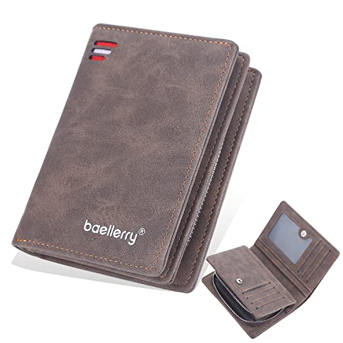 AIFILLE Kleiner Geldbeutel Herren mit Münzfach, Premium Geldbörse mit RFID Schutz Portemonnaie Lederbörse für Herren Brieftasche Männer mit Card Holder Wallet Mini Brieftasche Wallet Portmonee, Braun von AIFILLE