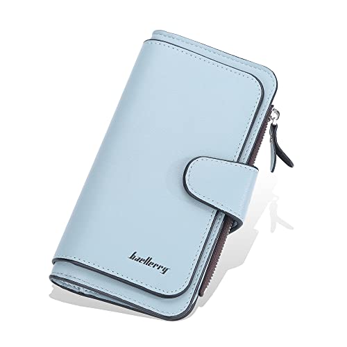 AIFILLE Kreditkartenetui mit Münzfach Geldbörse Damen mit 16 Karten Kreditkarten Etuis RFID Wallet for Women Kartenetui Clutch Portemonnaie Damen Groß Handtasche Münzbörsen mit Reißverschluss, Blau von AIFILLE