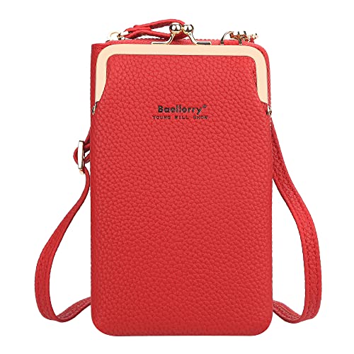 Handtasche Damen Umhängetasche Klein Modern Rot, AIFILLE Handy Schultertasche Umhängetasche Leder PU Schultertaschen Kleine Crossbody Handy Tasche mit Geldbörse zum Umhängen und Reißverschlusstasche von AIFILLE
