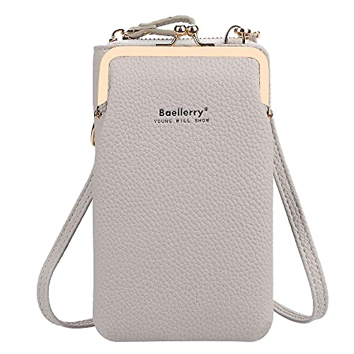 Kleine Umhängetasche Damen Grau, AIFILLE Handytasche zum Umhängen Universal Handytasche Klein PU Leder Handy Portemonnaie Tasche Umhängetasche Geldbeutel für iPhone 14 13 12 11 Pro Max 6 7 8 XS XR von AIFILLE