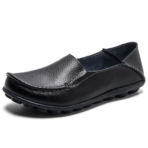 AIFLM Atmungsaktiv Damen Loafers Mokassin Flache Mode Lässig Schuhe Frauen Leder Bootsschuhe Sandalen Pantoffeln Runde Zehe für Mädchen von AIFLM