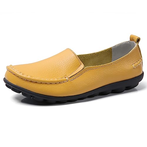 AIFLM Damenstil Leder Loafer Mokassin Fahr Krankenschwester Wander Tritt mit einem Fuß auf die rutschfeste Schuhe Freizeitschuhe Komfort Weich von AIFLM