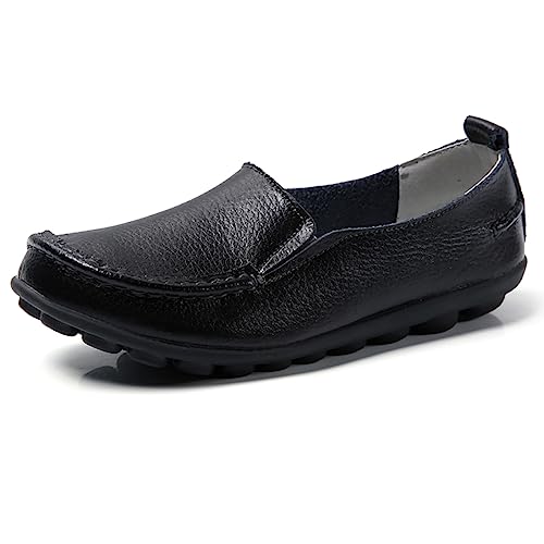 AIFLM Damenstil Leder Loafer Mokassin Fahr Krankenschwester Wander Tritt mit einem Fuß auf die rutschfeste Schuhe Freizeitschuhe Komfort Weich von AIFLM