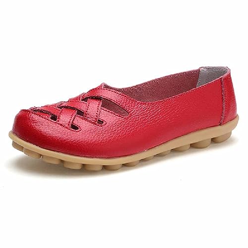 AIFLM Frau Leder Loafer Schuhe Mokassin Fahrschuhe Wanderschuhe Arbeitsschuhe Krankenschwester Schuhe Leichter Rutschfester Flacher Boden Atmungsaktiv von AIFLM