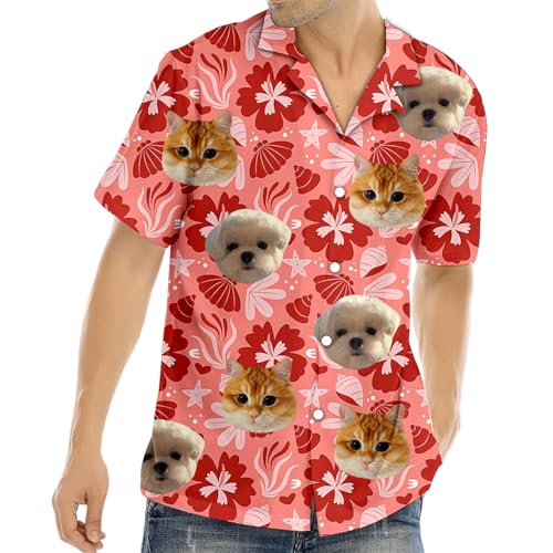 AIFLM Personalisiert Hawaii Hemd Männer mit Gesicht und Name Funky Hawaiihemd Herren Kurzarm Vordertasche Urlaub Sommer Flamingos Blume Bedruckter Strand Beilaufig Hawaii Hemdt von AIFLM