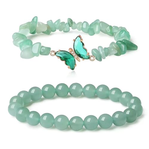 AIFUYUDM 2 Stück Schmetterling Kristall Stein Armband Naturstein Perlen Heilsteine Armband Perlenarmband Freundin Schmuck GWeihnachtsgeschenke für Frauen von AIFUYUDM