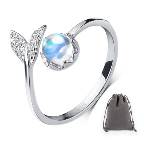 AIFUYUDM 925 Silber Ringe für Frauen, Mondstein Ring für Damen Verstellbar Ringe Frauen Verlobungsring Silberring Individualisierung Party Ring für Damen Schmuck mit Geschenkbox von AIFUYUDM
