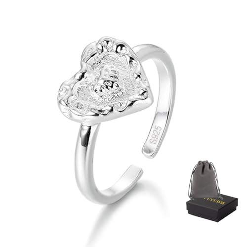 AIFUYUDM 925 Silber Ringe für Frauen, Verstellbar Herz Ringe Frauen Glänzend Verlobungsring Silberring Damen Individualisierung Promise Ring für Damen Schmuck mit Geschenkbox von AIFUYUDM