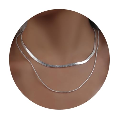 AIFUYUDM Kette Damen Layered Halskette Damen Gold/Silber Edelstahl Schlangenkette Figaro Stapelbar Halskette Damen Silber 925 Schmuck Jubiläum Geburtstag Geschenke für Frauen Frau Freundin Mama von AIFUYUDM