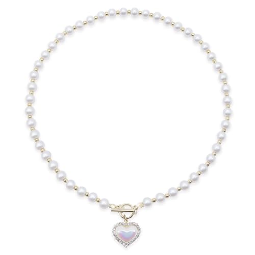 AIFUYUDM Perlenkette Damen Faux Kette Damen Pearl Planet Necklace Weiße Perlenketten Herzförmige Halskette herren Damen Saturn Perlenkette, Geschenke für Mutter, Frau, Freundin mit Geschenkbox von AIFUYUDM