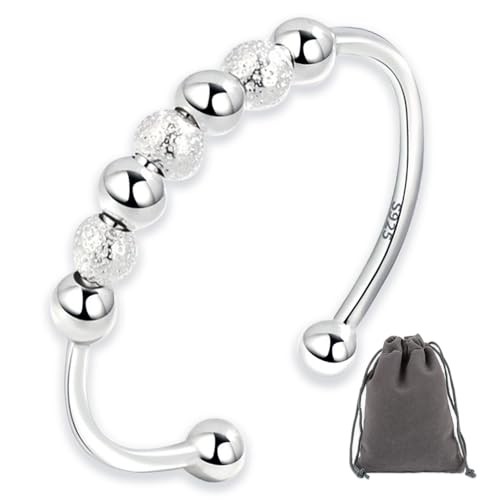 AIFUYUDM S925 Sterling Silber Anxiety Ring Angst Spinning Fidget Ringe für Damen Perlen Band Ring Verstellbare Anti Stress Ringe Offener Zappel Spinner Ringe für Damen Herren mit Geschenkbox AIFUYUDM S925 Sterling Silber Anxiety Ring Angst Spinning Fidget Ringe für Damen Perlen Band Ring Verstellbare Anti Stress Ringe Offener Zappel Spinner Ringe für Damen Herren mit Geschenkbox von AIFUYUDM