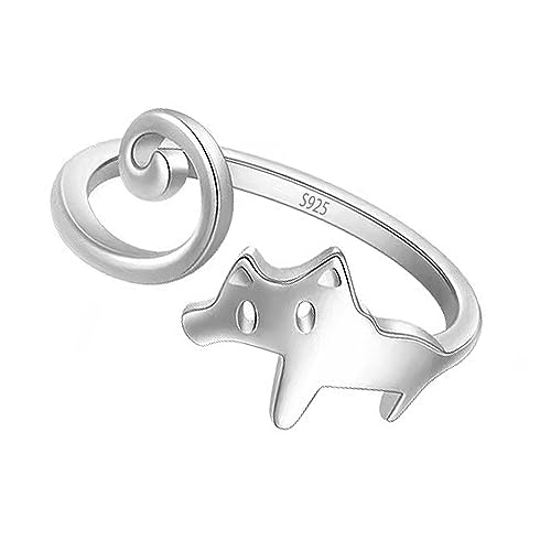 AIFUYUDM Silber Ringea für Frauen 925 Verstellbar Niedlicher Katze Ringe Verlobungsring Silberring Damen Individualisierung Party Ring für Damen Schmuck mit Geschenkbox von AIFUYUDM