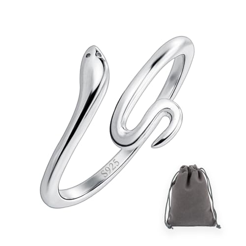 AIFUYUDM Silber Ringe für Frauen 925 Verstellbar Schlange Brilliant Ringe Frauen & Herren Verlobungsring Silberring Damen Gotisch Retro Party Snake Ring Jubiläum Geburtstag Geschenke für Frauen von AIFUYUDM