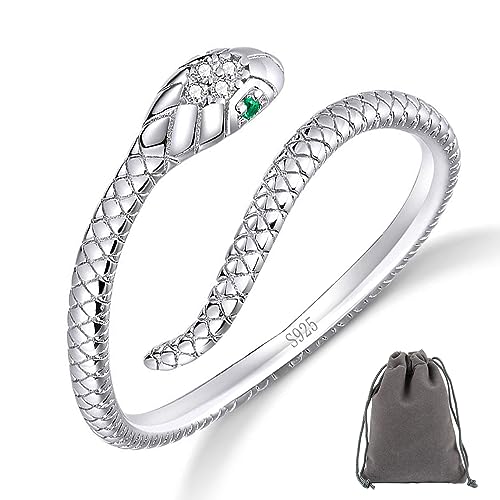 AIFUYUDM Silber Ringe fr Frauen & Herren - Verstellbar Schlange Brilliant Ringe - Gotisch Retro Party Snake Ring - Jubilum Geburtstag Geschenke von AIFUYUDM
