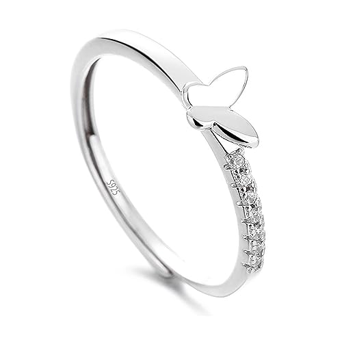 AIFUYUDM Silber Ringe für Frauen 925 Verstellbar Schmetterling Brilliant Ringe Frauen & Herren Verlobungsring Silberring Damen Individualisierung Party Ring für Damen Schmuck mit Geschenkbox von AIFUYUDM