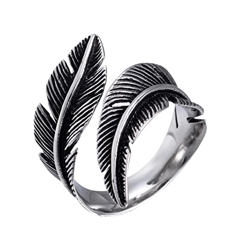 AIFUYUDM Ring Verstellbar 925 Silber Feder Ring Frauen Offene Ring Unisex Vintage Angel Ring Engels Flügel Ring für Damen Frauen Geschenk personalisiert Verlobungsringe Eheringe mit Geschenkbox von AIFUYUDM