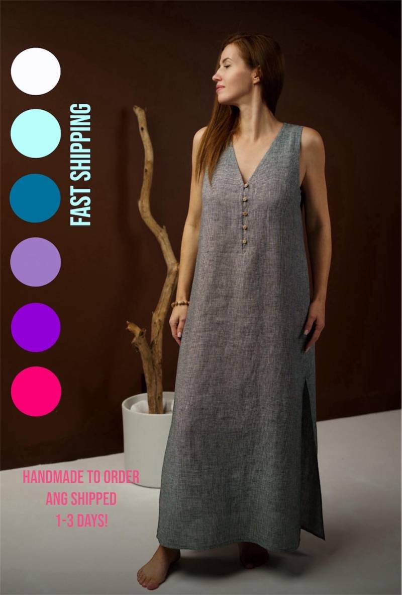 Black & White Leinen Tunika Kleid Handgemachte A-Linie Maxi von AIGALinenwear