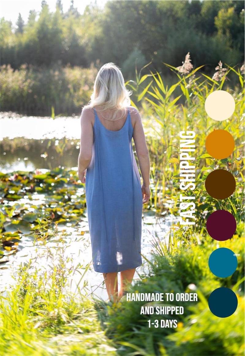 Handgemachte Leinen Unterkleid Blaues Lagunen Sommerkleid von AIGALinenwear