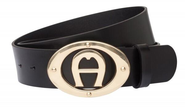 AIGNER - Aigner Logogürtel Basic Schließe gold 127372, schwarz - Gr. - 90 von AIGNER