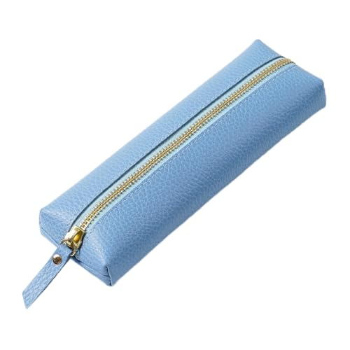 AIGUONIU Federmäppchen aus echtem Leder – Stifteetui mit Reißverschluss, Schreibwaren-Beutel, Stiftehalter (blau) von AIGUONIU