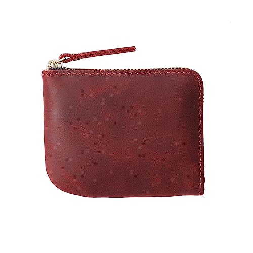 AIGUONIU Handgefertigter Kreditkartenhalter aus echtem Leder, Vintage-Stil, modisch, Münzgeldbörse, kleine Geldbörse, Clutch, Reißverschluss, Klemme für Geld, Rot/Ausflug, einfarbig (Getaway Solids), von AIGUONIU