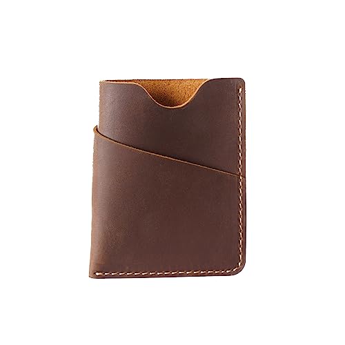 AIGUONIU Handgefertigtes Crazy Horse Leder Kartenetui Herren Casual Kleine Geldbörse Clip Tasche Business Kreditkarte Halter, Kaffee, Vintage von AIGUONIU