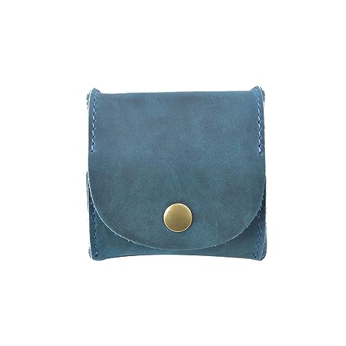 AIGUONIU Leder Münzbörse Mini Kleine Geldbörse Weiblich Echtes Rindsleder Vintage Design Individuation Männer Frauen Münztasche, Blau von AIGUONIU