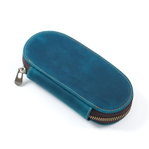 AIGUONIU Stifteetui aus echtem Leder im Vintage-Stil – Organizer mit Reißverschluss für Bürobedarf, Stifthalter (blau) von AIGUONIU