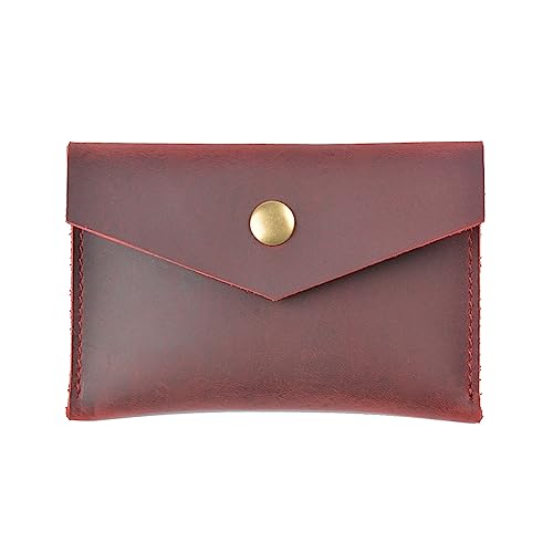 AIGUONIU Vintage Visitenkartenetui Herren Echtes Leder Kreditkartenetui Kleine Geldbörse Geldtasche Ausweis Set, Rot/Ausflug, einfarbig (Getaway Solids), Vintage von AIGUONIU