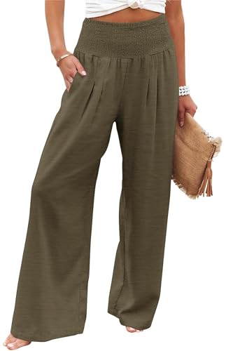 AIIYYQB Palazzo-Hose für Damen, hohe Taille, weites Bein, lässig, Lounge, Boho, fließende Hose mit Taschen, 51-Armeegrün, XX-Large von AIIYYQB