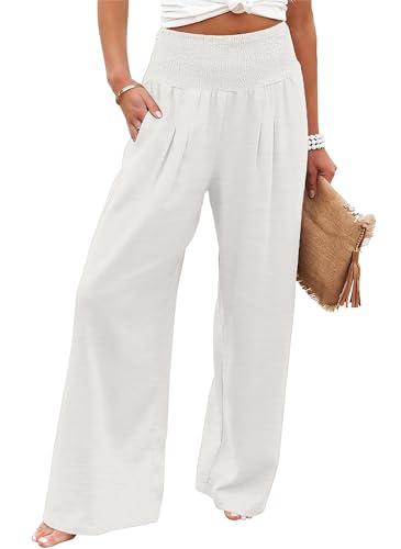 AIIYYQB Palazzo-Hose für Damen, hohe Taille, weites Bein, lässig, Lounge, Boho, fließende Hose mit Taschen, 51-weiß, XX-Large AIIYYQB Palazzo-Hose für Damen, hohe Taille, weites Bein, lässig, Lounge, Boho, fließende Hose mit Taschen, 51-weiß, XX-Large von AIIYYQB
