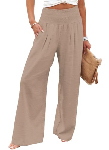 AIIYYQB Palazzo-Hose für Damen, hohe Taille, weites Bein, lässig, Lounge, Boho, fließende Hose mit Taschen, 52-Kaki, XX-Large AIIYYQB Palazzo-Hose für Damen, hohe Taille, weites Bein, lässig, Lounge, Boho, fließende Hose mit Taschen, 52-Kaki, XX-Large von AIIYYQB