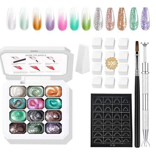 AIJIMEI Ombre Gel Nail Polish, 12 Farben Schattierungsgel, geeignet für Schattierungen von Nagelpolish, leicht zu färben, lang anhaltender Effekt, kann DIY Nagelkunst zu Hause realisieren. (Set2) von AIJIMEI