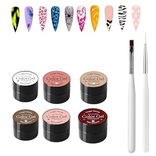 Nail Painting Gel Nail Polish Kit - Pure Color Soak Off Gel für Nail Art, DIY & Salon Verwendung, langlebige Maniküre Malerei Set mit schieren Farben (6 Farben(2)) von AIJIMEI