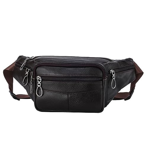 AIKARA Herren Leder Messenger Bag Taille Tasche GroßE KapazitäT Radfahren Outdoor Reise Mode Brust Schulter Tasche,Braun,17 * 35cm von AIKARA