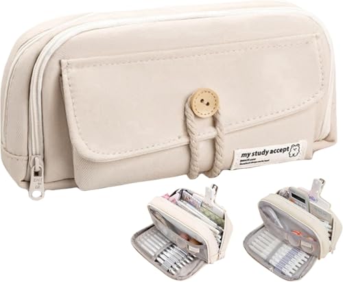 AILIPLUS Federmäppchen Mäppchen Federtaschen mit 4 Fächern Federmappe große Kapazität Mädchen Junge Teenager Erwachsene Schlamppermäppchen Pencil Case Schreibwaren Stifttasche für Schule Büro (Beige) von AILIPLUS