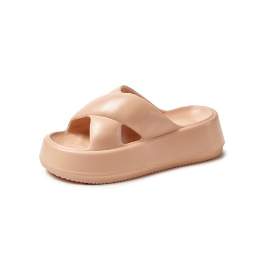 AILIUXIAOYAN Sandalen, Damen-Sommer-Hausschuhe mit dicker Sohle – weiche Pantoletten for drinnen und draußen Hausschuhe für Damen(Khakis,40 EU) von AILIUXIAOYAN