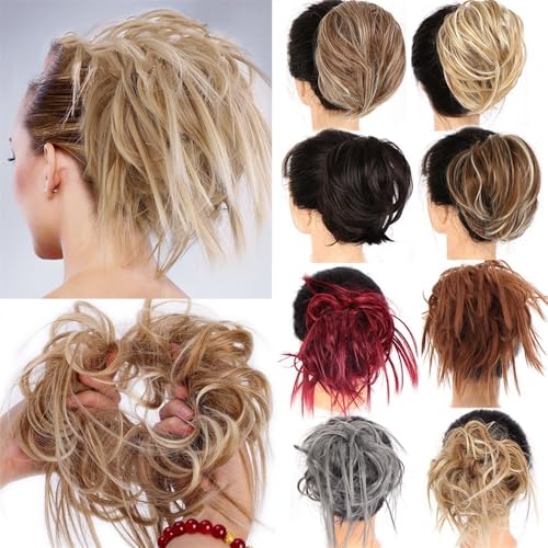Haarknoten, Synthetische Haarknotenverlängerung – Unordentlicher Chignon-Pferdeschwanzwickel for Frauen Dutt-Maker für Haare(Light gold and white variegations) von AILIUXIAOYAN