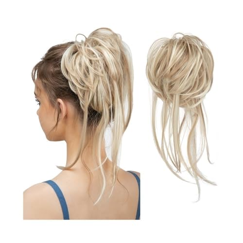 Haarknoten, Synthetische elastische unordentliche Dutt-Haarteile lockiges Haargummi schwarz blond braun Chignon Band Hochsteckfrisur Donut for Frauen gefälschtes Haar Dutt-Maker für Haare(Dirty Blonde von AILIUXIAOYAN