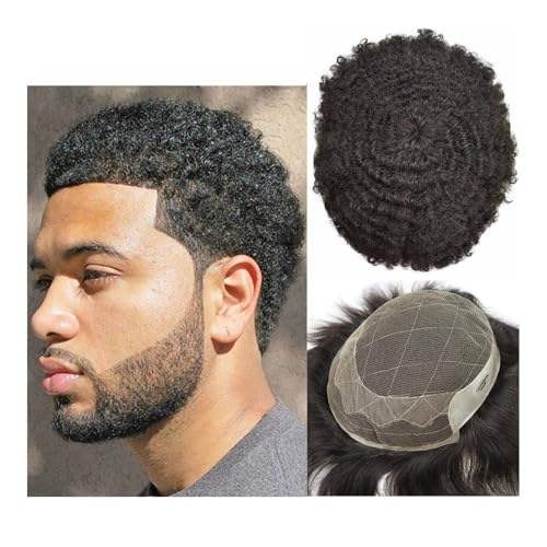 Herrenperücken realistisch Afro Curl Männer Toupet Haarersatzsystem for Männer OCT Spitze vorne oben und vorne mit PU-Haarersatzsystem an der Seite und hinten Haarteil für Herren(8mm Wave Toupee,8x10) von AILIUXIAOYAN