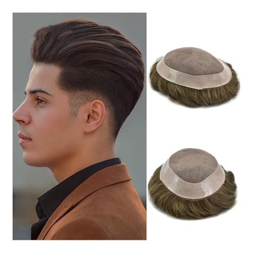 Herrenperücken realistisch Männer Haar Toupet Haar Perücke Indisches Haarsystem Haarteil Herren Kapillarprothese Haaransatz Topper Haarteil für Herren(Light brown,7x9) von AILIUXIAOYAN