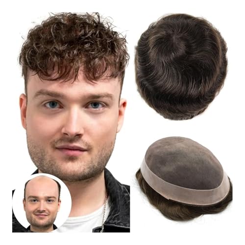 Herrenperücken realistisch Männer Toupet Echthaar Fein Mono Männer Kapillare Prothese Echthaar Perücken Braun Haar Ersatz Männliche Haarprothese Haarteil für Herren(Black,6x9) von AILIUXIAOYAN