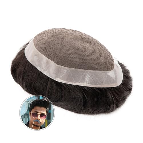 Herrenperücken realistisch Männer Toupet Echthaar Perücken Feine Kapillare Prothese Gerade Natürliche Welle Remy Haar System Männliche Toupet Haar Haarteil für Herren(8x10) von AILIUXIAOYAN